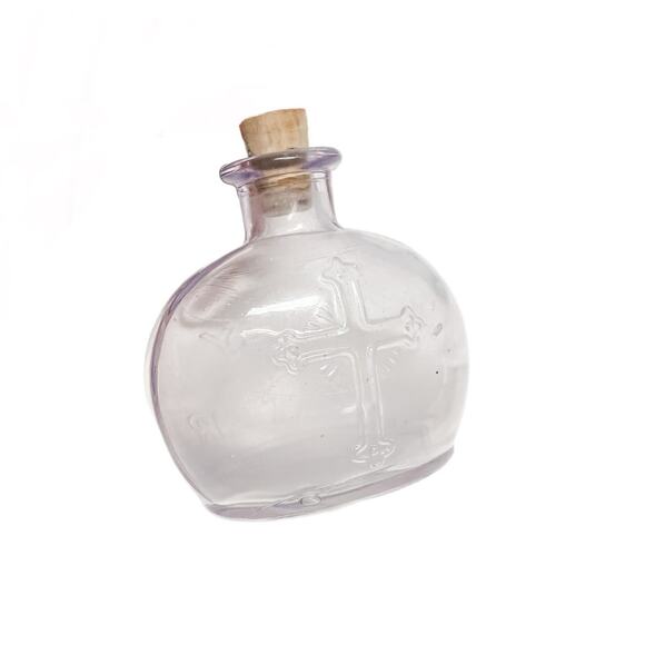 Vintage Rare Holy Water Bottle Amethyst (Purple) Embossed with Cross - Picture 4 of 9